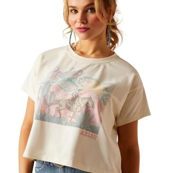 Ariat Women's XXL Short Sleeve Rodeo Bound Boxy Crop Graphic T-Shirt Pristine - Picture 1 of 3